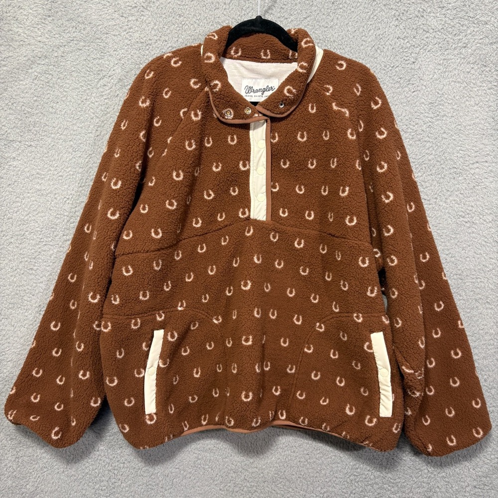Wrangler Retro 1/4 Button Sherpa Jacket Horseshoe Womens Pockets Winter Pullover